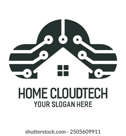 CLOUD AND HOUSE CONCEPT LOGO DESIGN TECH ABSTRACK LINE ART VECTOR