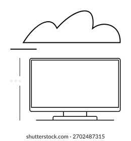 Nuvem pairando sobre um monitor de computador. Ideal para tecnologia, internet, computação em nuvem, armazenamento de dados, serviços on-line, acesso remoto e transformação digital. Metáfora de linha