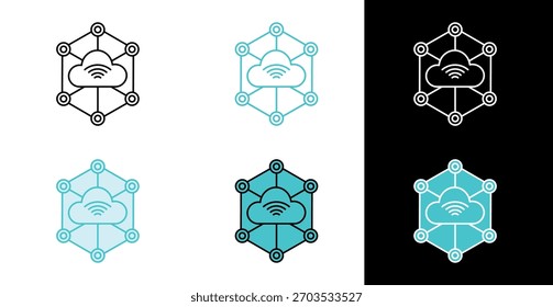 Cloud hub connection icon for internet services and online networking in line and fill style