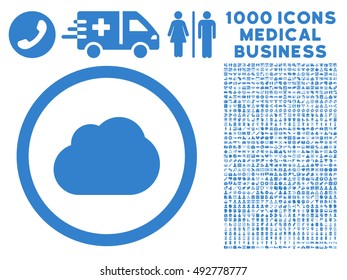 Cloud icon with 1000 medical business cobalt vector pictographs. Collection style is flat symbols, white background.