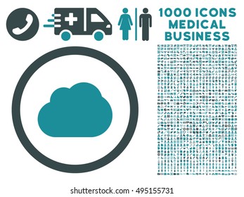 Cloud icon with 1000 medical business soft blue vector design elements. Collection style is flat bicolor symbols, white background.