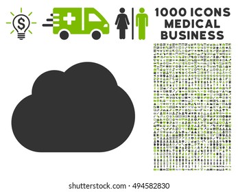 Cloud icon with 1000 medical commerce eco green and gray vector design elements. Clipart style is flat bicolor symbols, white background.