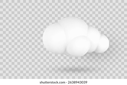 Cloud Icon 3D Realistic Design on Transparent Background for Weather App, Web, or Cloud Storage Concept. Clean Minimal Style. Vector Illustration.