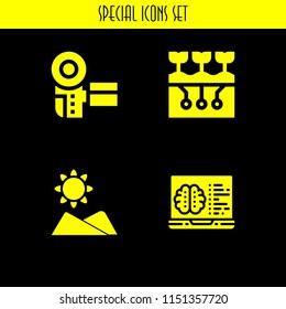 cloud icon. 4 cloud set with ground, mountain and seo and web vector icons for web and mobile app