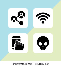 cloud icon. 4 cloud set with wifi signal, link, seo and web and skeleton vector icons for web and mobile app