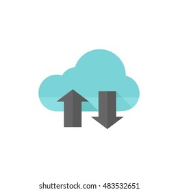 Cloud icon with arrows in flat color style. Computing data storage file hosting