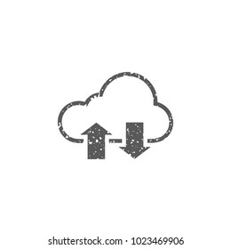 Cloud icon with arrows in grunge texture. Vintage style vector illustration.