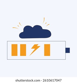 Cloud icon with battery symbol, depicting sustainability and power management in the cloud. This design can be used as a decorative illustration with a cloud computing theme.