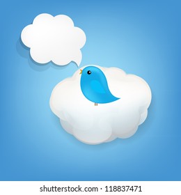 Cloud Icon With Bird With Gradient Mesh, Vector Illustration