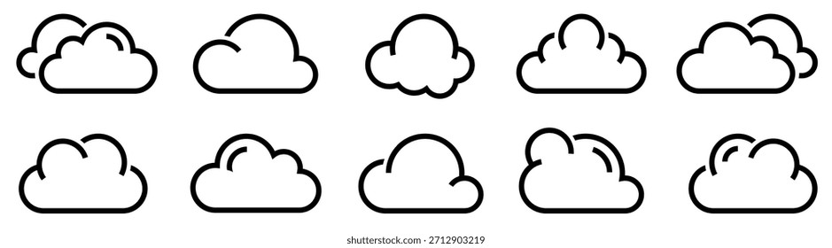 Cloud Icon Black Line set. Cloud icon collection. Weather Climate Symbol. Editable stroke. Vector illustration.