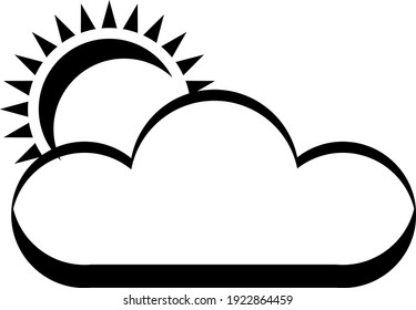 icono de nube y silueta de sol en blanco y negro
