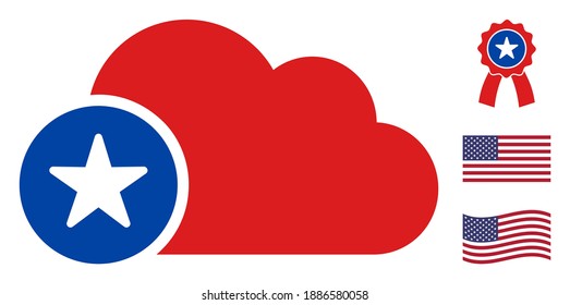 Cloud icon in blue and red colors with stars. Cloud illustration style uses American official colors of Democratic and Republican political parties, and star shapes. Simple cloud vector sign,