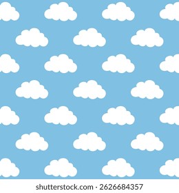 Cloud icon. Blue sky and white clouds. Sky and clouds background. this seamless pattern is suitable for gift wrap designs, backgrounds, textiles, fabrics and others