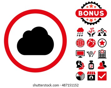 Cloud icon with bonus design elements. Vector illustration style is flat iconic bicolor symbols, intensive red and black colors, white background.