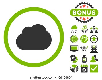 Cloud icon with bonus elements. Vector illustration style is flat iconic bicolor symbols, eco green and gray colors, white background.