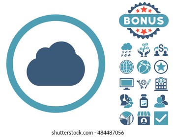 Cloud icon with bonus pictures. Vector illustration style is flat iconic bicolor symbols, cyan and blue colors, white background.