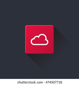 cloud icon or button in flat style with long shadow, isolated vector illustration on transparent background
