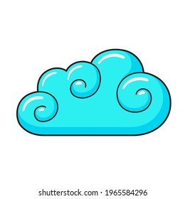 Cloud icon in cartoon style. Blue sky. Overcast, meteorology, forecast, climate, weather element. Children education concept. Vector illustration isolated on white background.