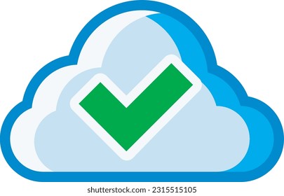 El icono de nube con una lista de verificación dentro es verde, representa la confirmación y sí en la nube. Este diseño puede utilizarse como ilustración decorativa con un tema de computación en nube.