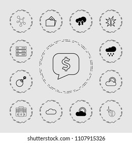 Cloud icon. collection of 13 cloud filled and outline icons such as sun, rain, explosion, exclamation, document in folder, share. editable cloud icons for web and mobile.