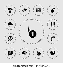 Cloud icon. collection of 13 cloud filled icons such as explosion, server, search dollar, rainbow, exclamation. editable cloud icons for web and mobile.