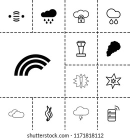 Cloud icon. collection of 13 cloud filled and outline icons such as smoke, rainbow, airport tower, explosion, rain, server. editable cloud icons for web and mobile.