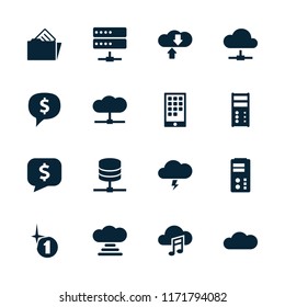 Cloud icon. collection of 16 cloud filled icons such as server, document in folder, calendar on phone, thunder. editable cloud icons for web and mobile.