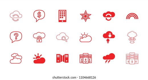 Cloud icon. collection of 18 cloud filled and outline icons such as thunder, calendar on phone, rainbow, server, exclamation. editable cloud icons for web and mobile.