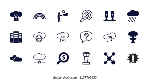 Cloud icon. collection of 18 cloud filled and outline icons such as rain, man, server, search dollar, rainbow, airport tower, share. editable cloud icons for web and mobile.