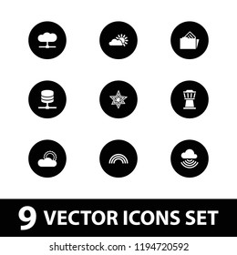 Cloud icon. collection of 9 cloud filled icons such as sun, server, document in folder, airport tower, explosion. editable cloud icons for web and mobile.