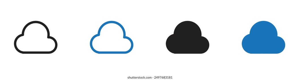 colección del icono de la nube en fondo blanco y negro