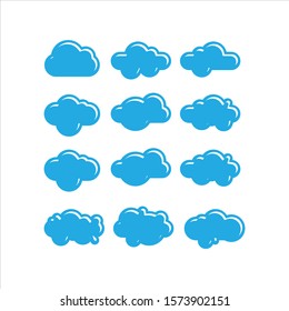 cloud icon, a collection of light blue cloud icons. and isolated with white. Illustrated cloud icon.
