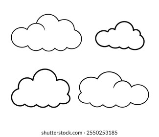 Coleção de Ícones de Nuvem: Design Linear Minimalista para Impressão.