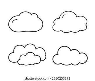 Cloud Icon Collection: Minimalist Linear Design for Printing.