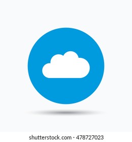 Cloud icon. Data storage technology symbol. Blue circle button with flat web icon. Vector