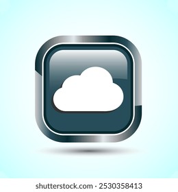 Cloud Icon Design Illustration, Weather Icon Sign, Gray Color Square Button Design