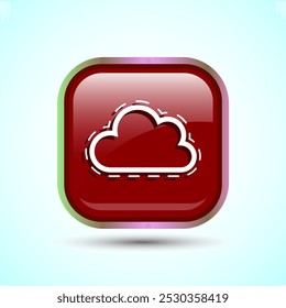 Cloud Icon Design Illustration, Weather Icon Sign, Red Color Square Button Design