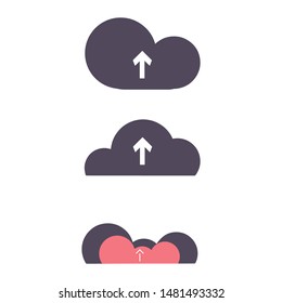 Cloud icon. Different designs for a cellphones logo. Icons representing a wireless concection app. Logos of a cloud with a white little arrow pointing upwards in the middle. Vector design.