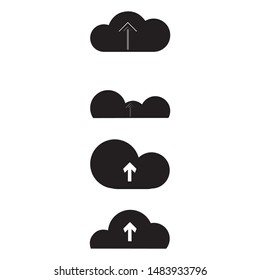 Cloud icon. Different designs for a cellphones logo. Icons representing a wireless concection app. Logos of a cloud with a white little arrow pointing upwards in the middle. Vector design.