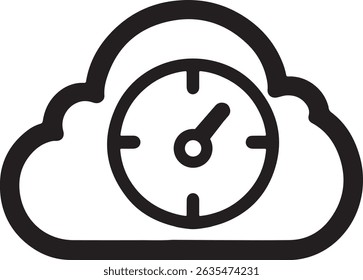 Cloud icon with directional arrows represents navigation, data flow, computing direction, network movement, guidance for apps, websites and digital interfaces.
