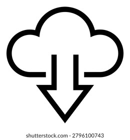 Cloud icon with downward arrow for downloading data online cloud computing concept icon