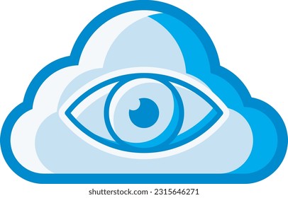 Cloud icon with an eye symbol, represents monitoring and analysis of data in the cloud. This design can be used as a decorative illustration with a cloud computing theme.