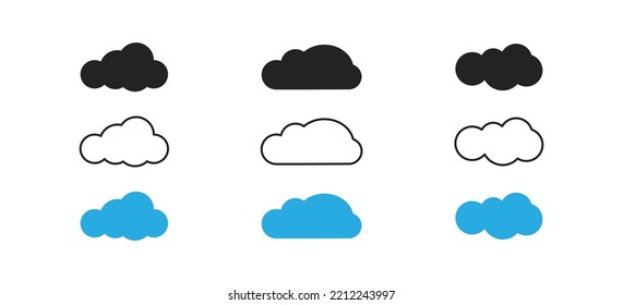 Cloud icon. Flat design. Blue sky, blue clouds. Concept of firmament. Overcast. Sign of heaven. Weather, spring, summer season symbol. Vector illustration.