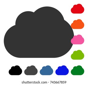 Cloud icon. Flat gray pictogram symbol inside a blue rounded squared frame. Black, gray, green, blue, red, orange color variants of Cloud vector. Designed for web and application UI.