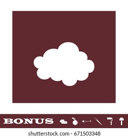 Cloud icon flat. White pictogram on brown background. Vector illustration symbol and bonus icons