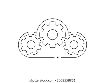 Cloud icon with gears inside, symbolizing cloud-based software, automation, and digital process management.