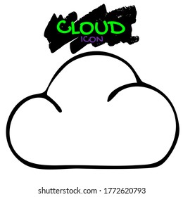 Cloud icon hand drawn doodle cartoon style. One single element illustration isolated on a white background. Logo of a cloud.