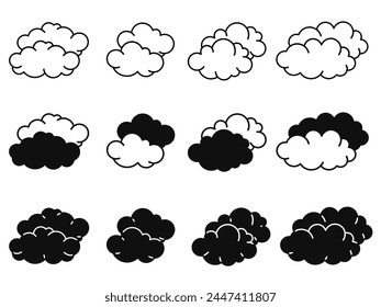 Colección de ilustración de icono de nube. Icono de diseño en blanco y negro para negocios. Vector estándar.