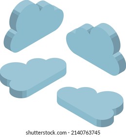 Cloud icon illustration.
Isometric style 3D material for infographics and illustrations.
White background, set of various angles, technology concept.