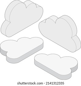 Cloud icon illustration.
Isometric style 3D material for infographics and illustrations.
White background, set of various angles, technology concept with main lines.